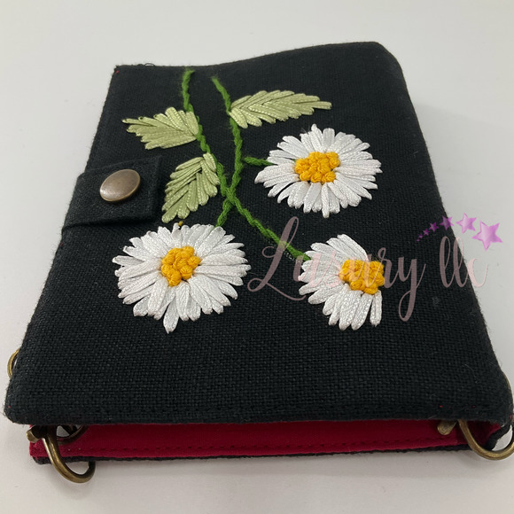 Daisy Embroidery Passport Wallet, Birthday Gift, Versatile Washable, Black - Picture 5 of 13